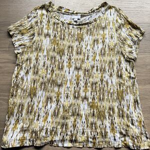 Chicos Top Women XL Love Linen Ikat Boat Neck Short Sleeve Blouse